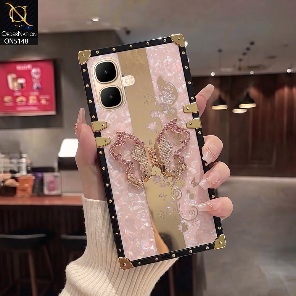 Infinix Smart 10 Cover - Rose Gold - Luxury Shiny Rhinestone Butterfly Electroplated Square Trunk Soft Case