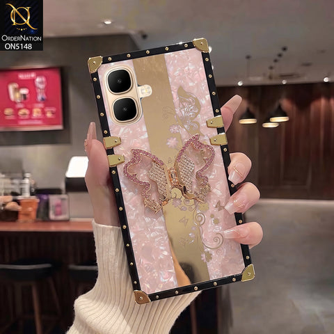 Infinix Smart 10 Cover - Rose Gold - Luxury Shiny Rhinestone Butterfly Electroplated Square Trunk Soft Case