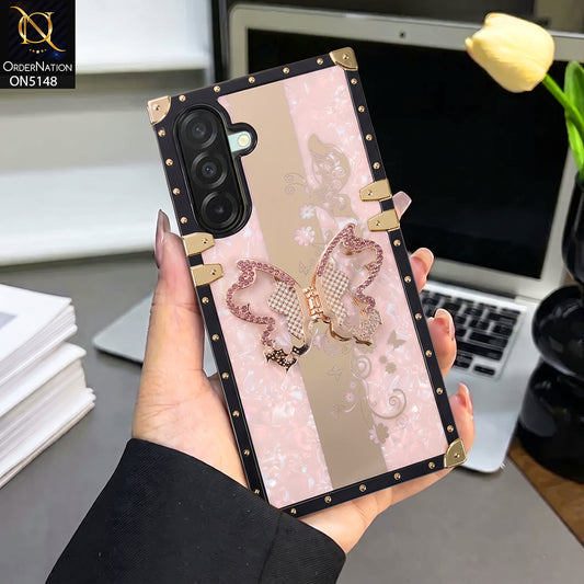 Samsung Galaxy A26 Cover - Rose Gold - Luxury Shiny Rhinestone Butterfly Electroplated Square Trunk Soft Case
