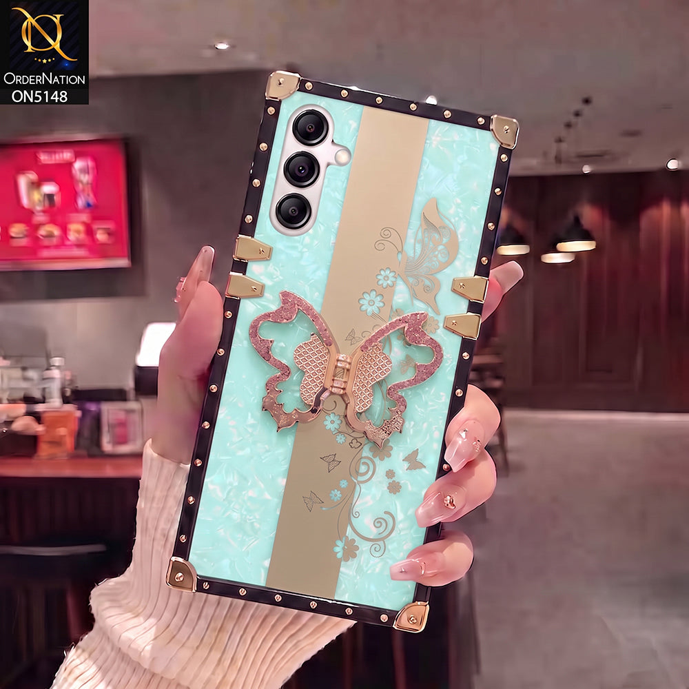 Samsung Galaxy A15 4G Cover - Aqua - Luxury Shiny Rhinestone Butterfly Electroplated Square Trunk Soft Case