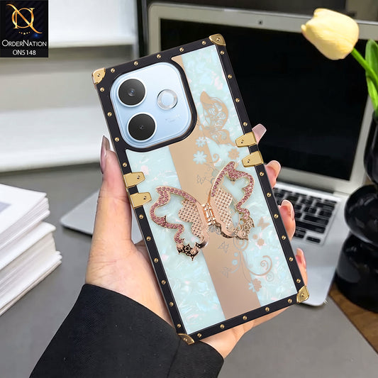 Oppo A5 Pro 5G Cover - Aqua - Luxury Shiny Rhinestone Butterfly Electroplated Square Trunk Soft Case