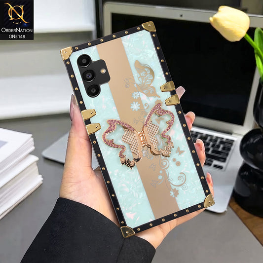 Samsung Galaxy A04s Cover - Aqua - Luxury Shiny Rhinestone Butterfly Electroplated Square Trunk Soft Case