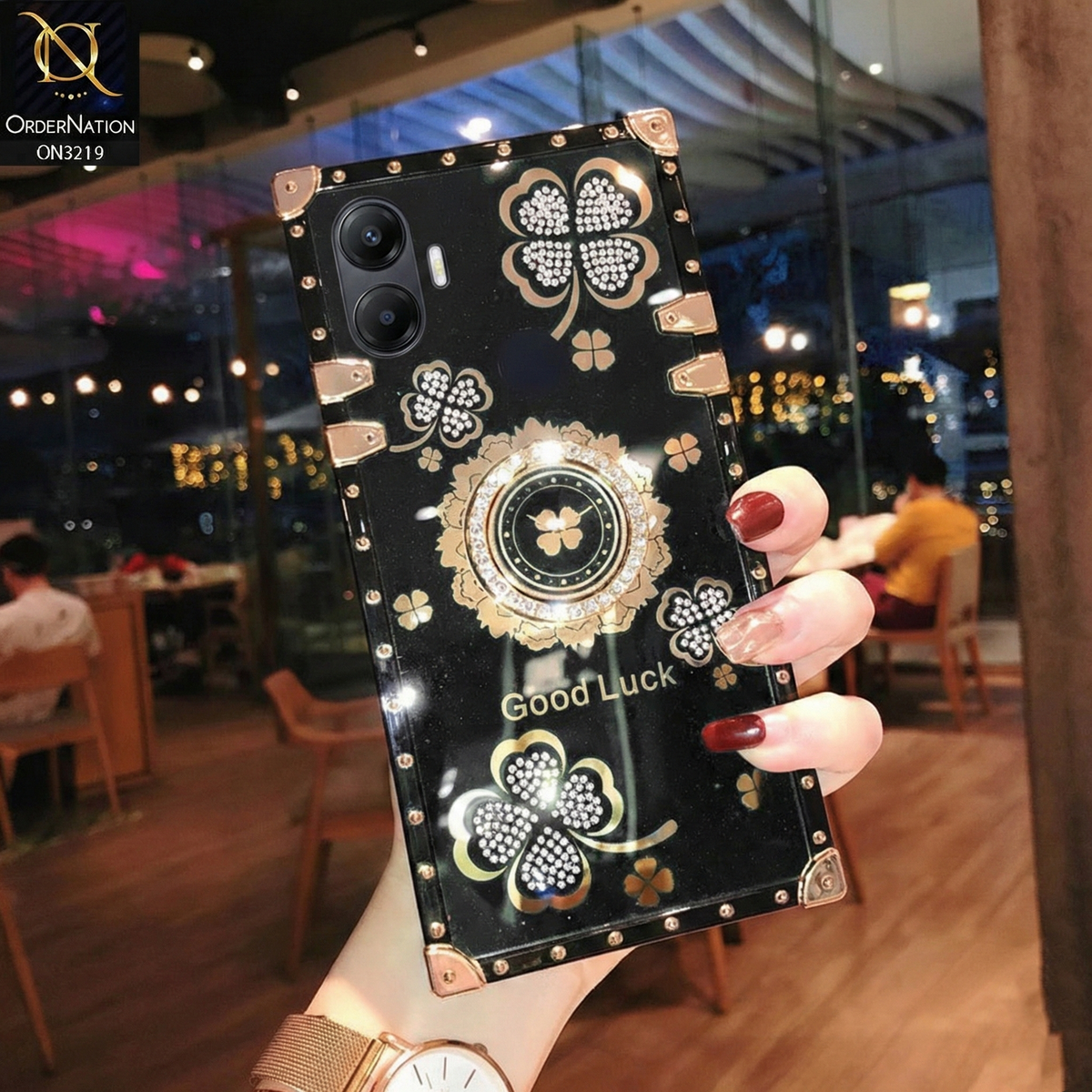 Oppo A5 Pro 4G Cover - Black - Square Bling Diamond Glitter Soft TPU Trunk Case with Ring Holder