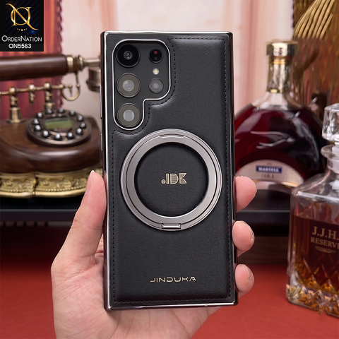 Samsung Galaxy S26 Ultra - Black - New Jinduka Premium Leather Case With Metal Kick Stand And Mage Safe