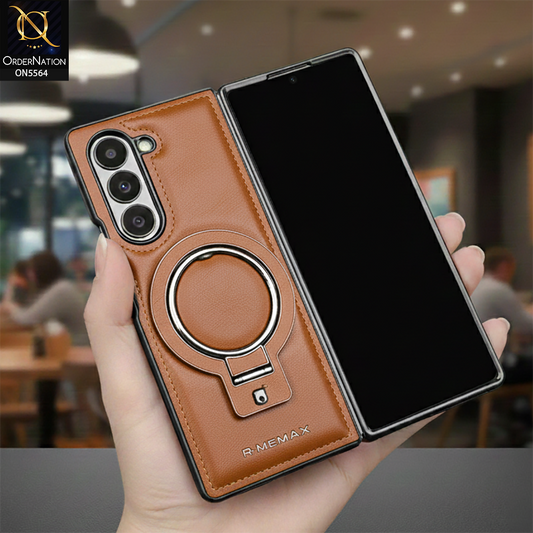 Samsung Galaxy Z Fold 5 5G Cover - Brown - New Rimbmax High Quality Leather Case With Metal Camera Ring And KickStand