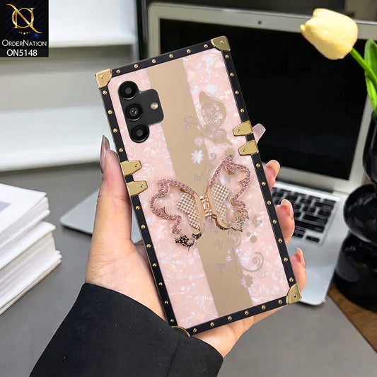 Samsung Galaxy A04s Cover - Rose Gold - Luxury Shiny Rhinestone Butterfly Electroplated Square Trunk Soft Case