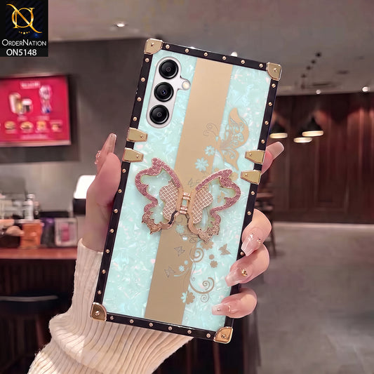 Samsung Galaxy A14 Cover - Aqua - Luxury Shiny Rhinestone Butterfly Electroplated Square Trunk Soft Case