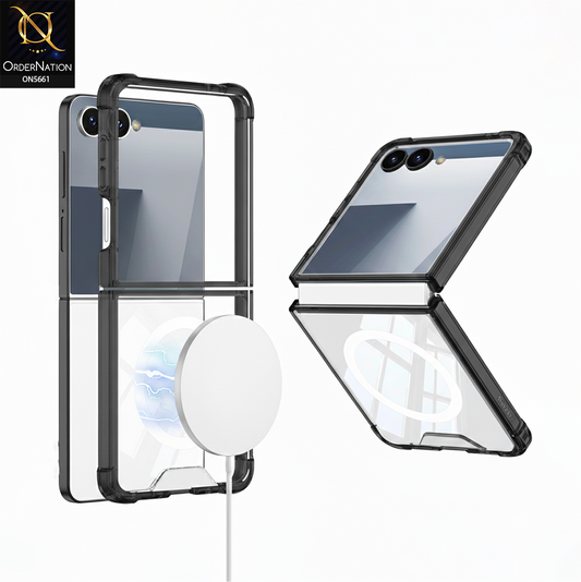 Samsung Galaxy Z Flip 7 Cover - Black - New Slim Airbag Back Screen Glass Protector Case With MagSafe Designed By GKK