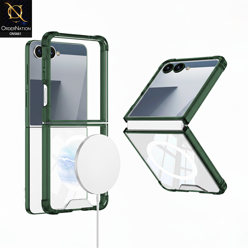 Samsung Galaxy Z Flip 8 Cover - Green - New Slim Airbag Back Screen Glass Protector Case With MagSafe Designed By GKK