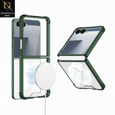 Samsung Galaxy Z Flip 7 Cover - Green - New Slim Airbag Back Screen Glass Protector Case With MagSafe Designed By GKK