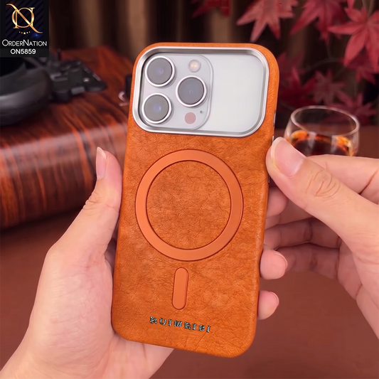 iPhone 17 Pro Max Cover - Orange -  New Luxury Matte Leather Rimbmax Magnetic MagSafe Wireless Charging Soft Case