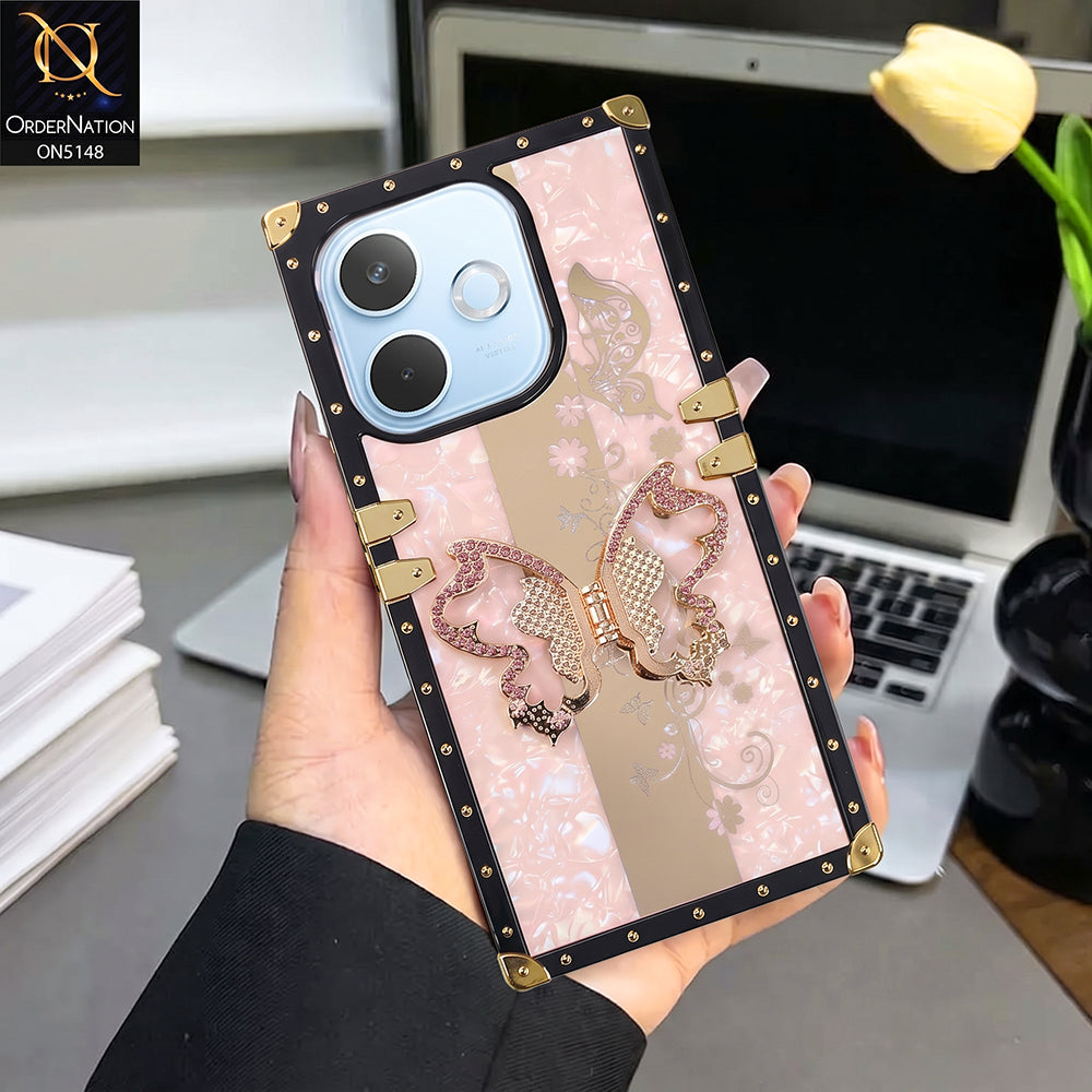 Oppo A5 Pro 4G Cover - Rose Gold - Luxury Shiny Rhinestone Butterfly Electroplated Square Trunk Soft Case