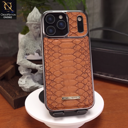 iPhone 17 Pro Max - Brown - New Jinduka Metallic Border Leather Protective Case