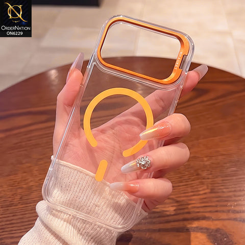 iPhone 17 Pro Max Cover -  Orange - Transparent Magnetic Case with Orange Metallic Accent Shockproof Phone Cover with Buit in Stand