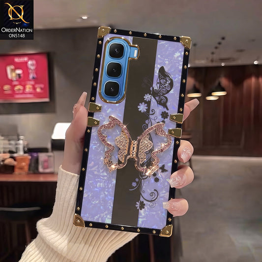 Infinix Hot 60 Pro - Purple - Luxury Shiny Rhinestone Butterfly Electroplated Square Trunk Soft Case