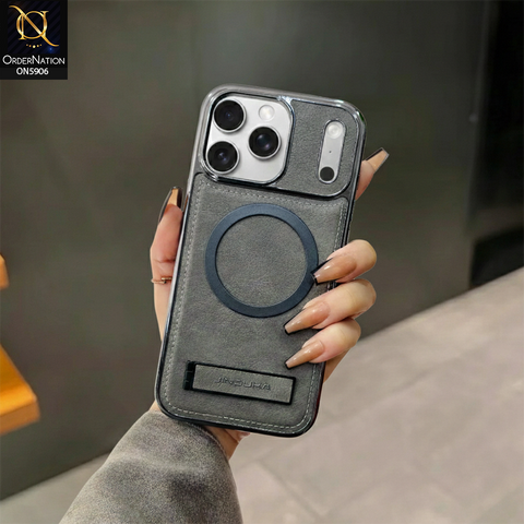 iPhone 17 Pro Max Cover - Gray - JINDUKA - New High Grade Quality Leather Textured Case with magsafe and Kickstand
