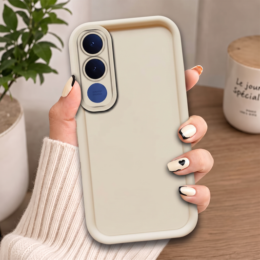 Vivo V70 FE Cover - Off White - Soft Silicone Case With Round Bumper Matte TPU Shockproof Cover