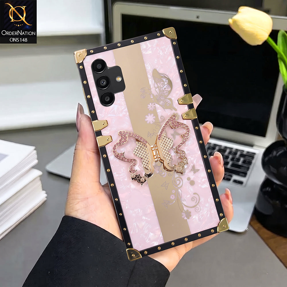 Samsung Galaxy A04s Cover - Pink - Luxury Shiny Rhinestone Butterfly Electroplated Square Trunk Soft Case