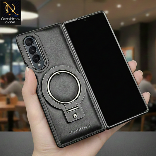 Samsung Galaxy Z Fold 4 5G Cover - Black - New Rimbmax High Quality Leather Case With Metal Camera Ring And KickStand
