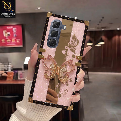 Infinix Hot 50 Pro Cover - Pink - Luxury Shiny Rhinestone Butterfly Electroplated Square Trunk Soft Case