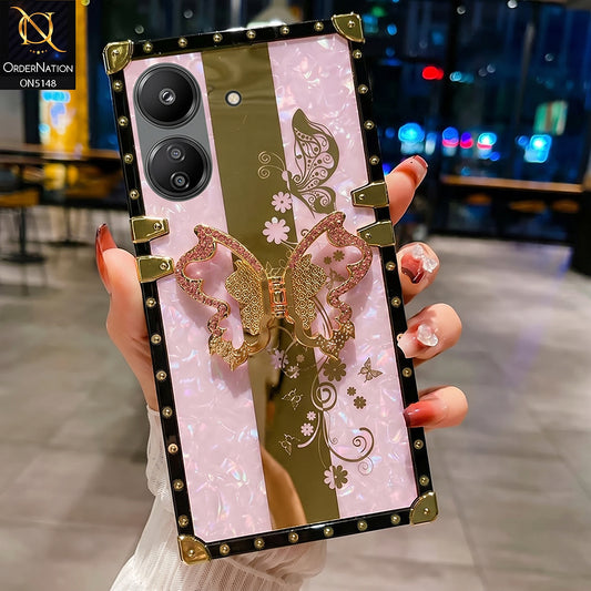 Xiaomi Poco C65 Cover - Purple - Luxury Shiny Rhinestone Butterfly Electroplated Square Trunk Soft Case