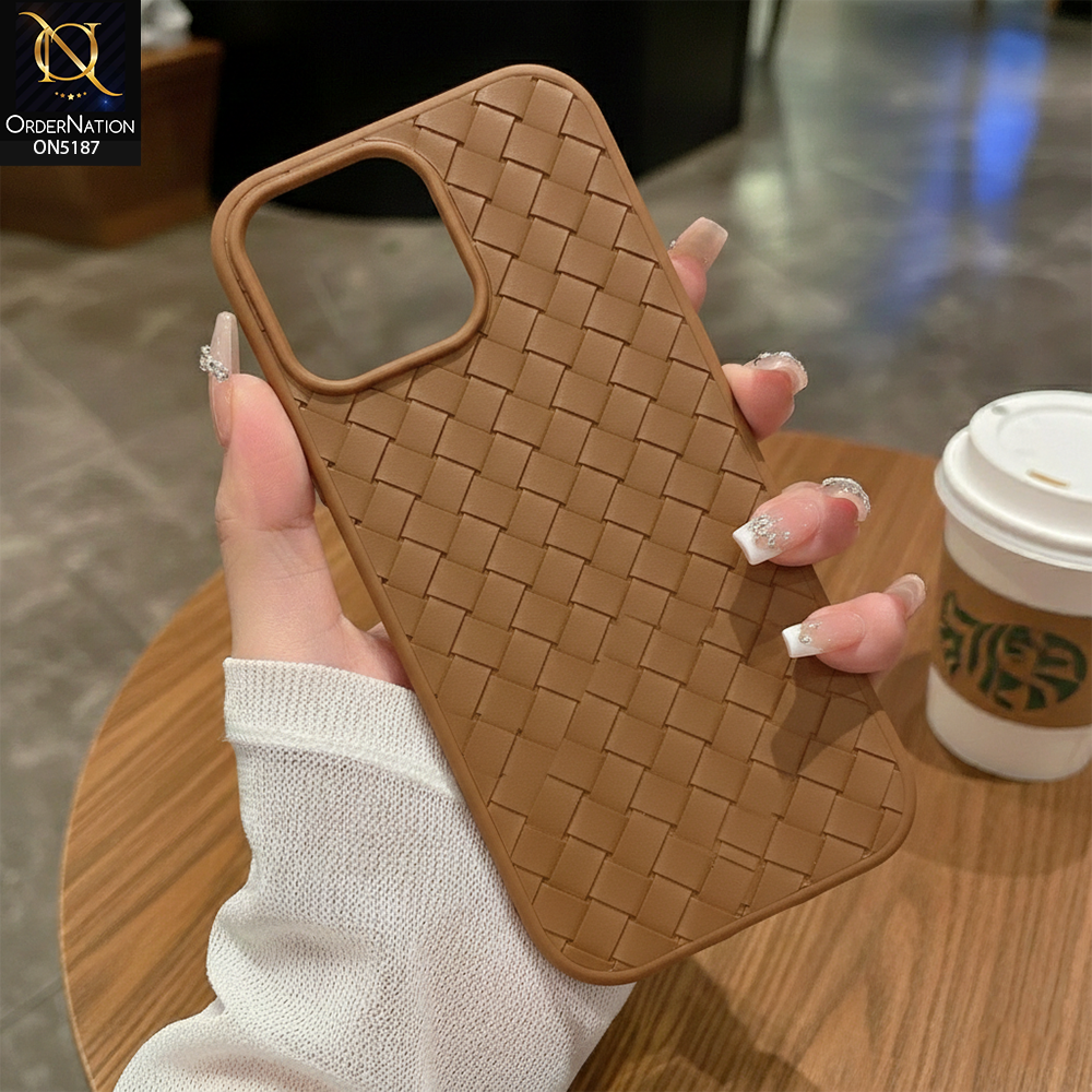 iPhone 15 Plus Cover - Brown - New Woven Design Leather Feel Soft TPU Case
