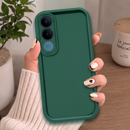 Vivo V70 FE Cover - Dark Green - Soft Silicone Case With Round Bumper Matte TPU Shockproof Cover