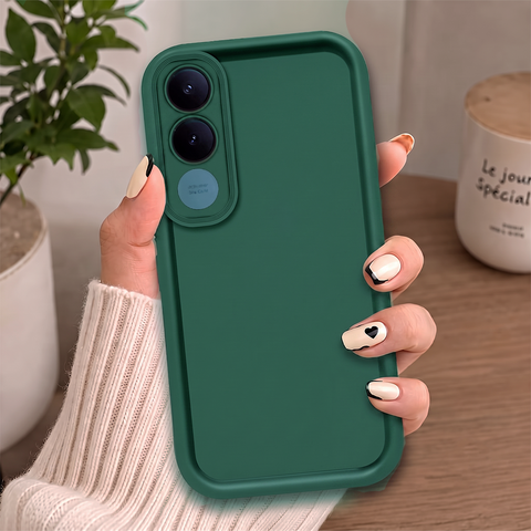 Vivo V70 FE Cover - Dark Green - Soft Silicone Case With Round Bumper Matte TPU Shockproof Cover