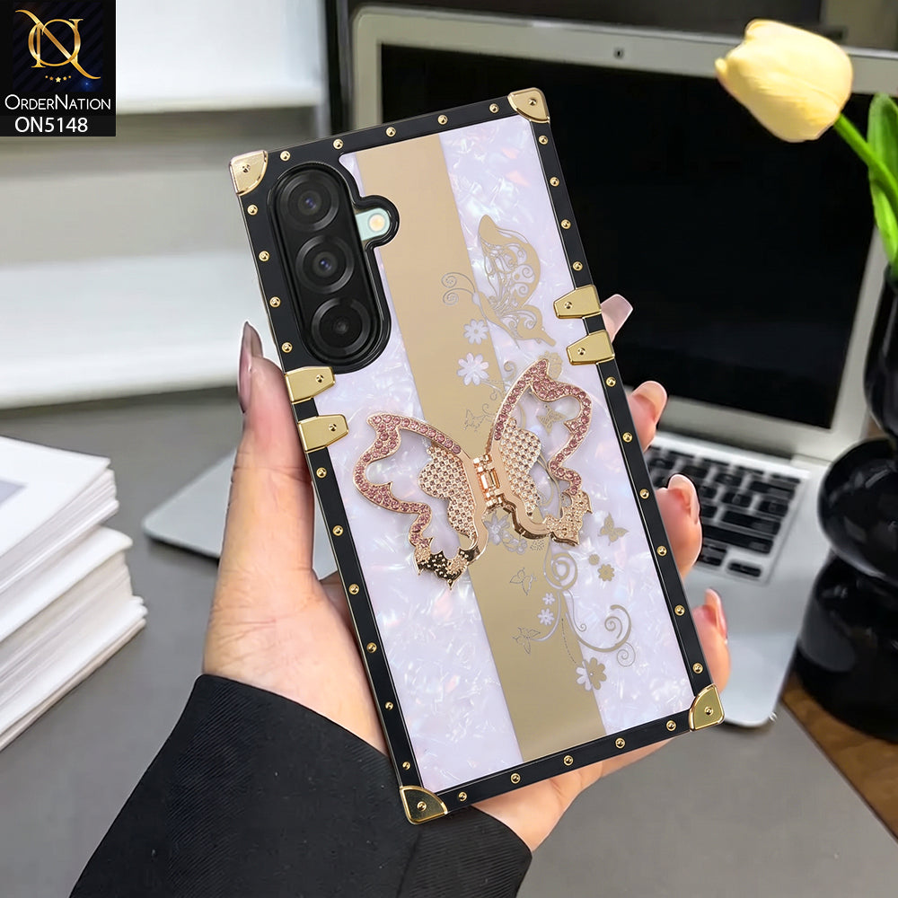 Samsung Galaxy A18 Cover - Purple - Luxury Shiny Rhinestone Butterfly Electroplated Square Trunk Soft Case