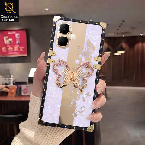 Infinix Smart 10 Cover - Purple - Luxury Shiny Rhinestone Butterfly Electroplated Square Trunk Soft Case
