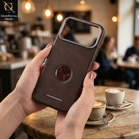 iPhone 17 Pro Max - Coffee Brown - New Rimbmax Luxury Shockproof Leather Case with Camera Protection