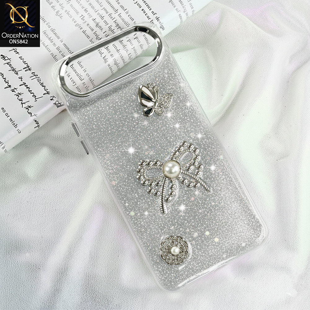 Infinix Smart 10 Plus Cover - Silver - New Beeded Rhinestones Shinny Glitter Case
