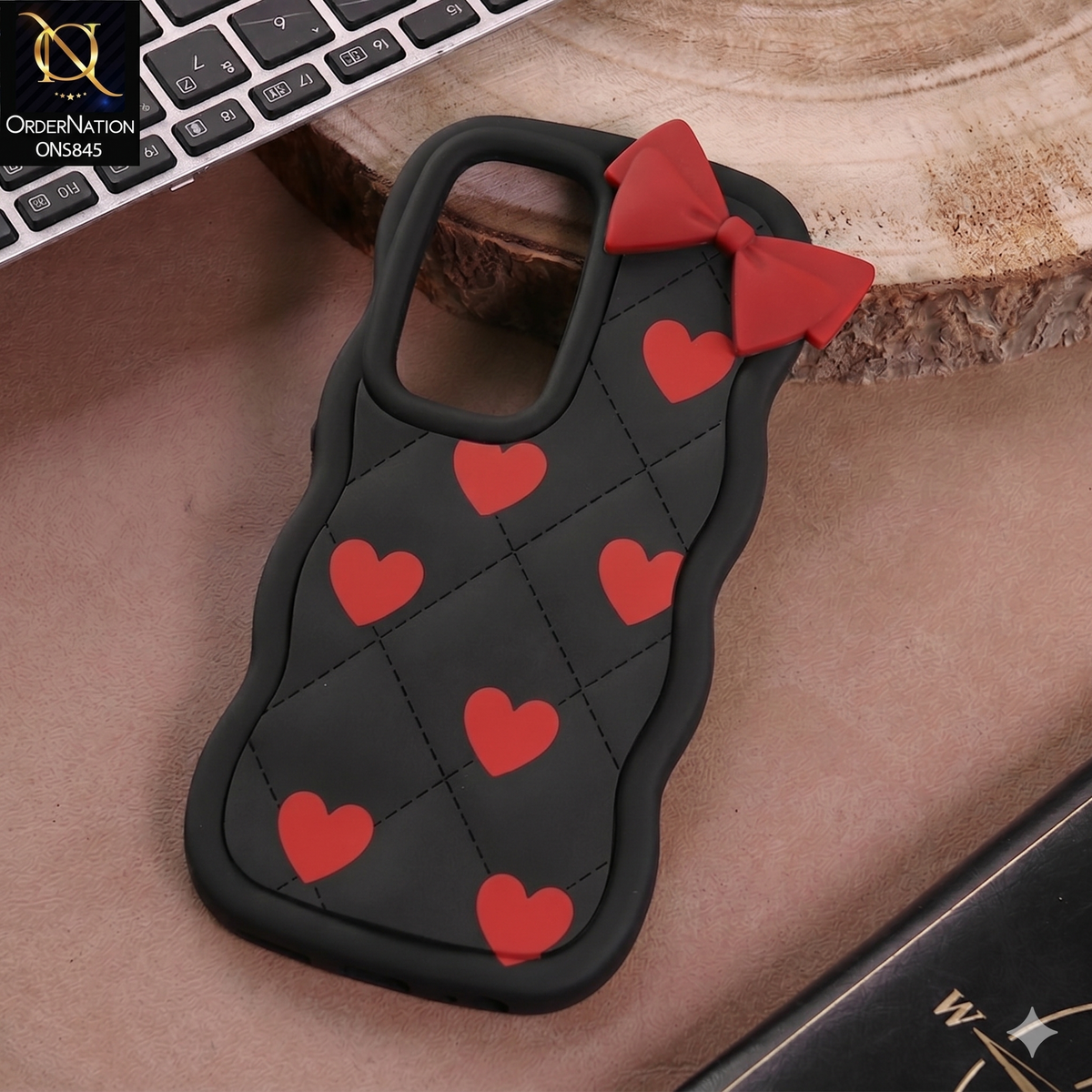 Infinix Hot 60 Pro Cover - Design1 -  3D Red Heart with Bow-Knot Design Soft Protective Case