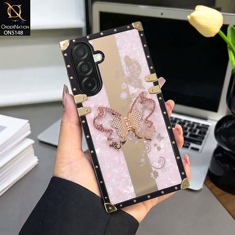 Samsung Galaxy A26 Cover - Pink - Luxury Shiny Rhinestone Butterfly Electroplated Square Trunk Soft Case