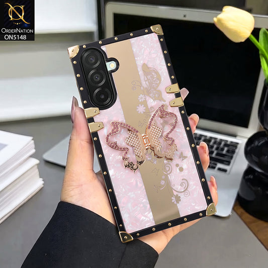 Samsung Galaxy A26 Cover - Pink - Luxury Shiny Rhinestone Butterfly Electroplated Square Trunk Soft Case