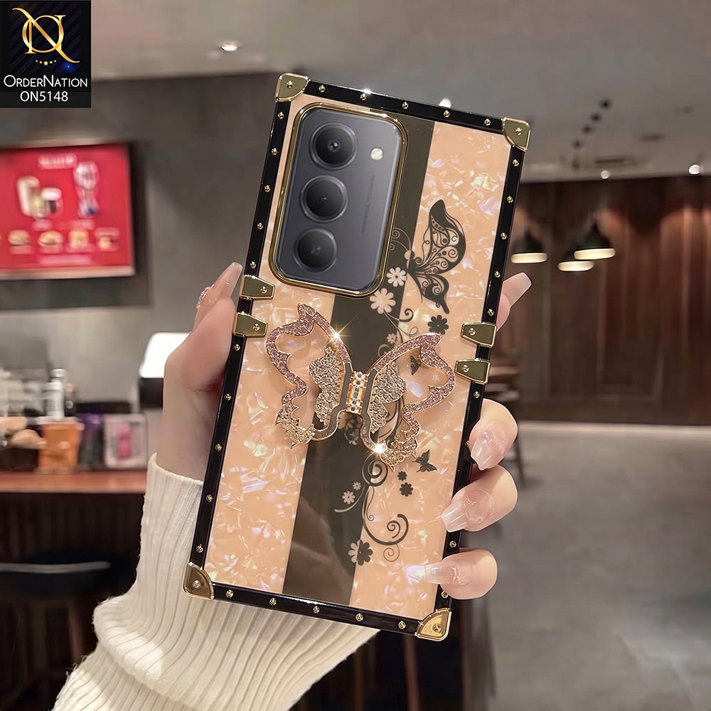Xiaomi Redmi 15 - Rose Gold - Luxury Shiny Rhinestone Butterfly Electroplated Square Trunk Soft Case
