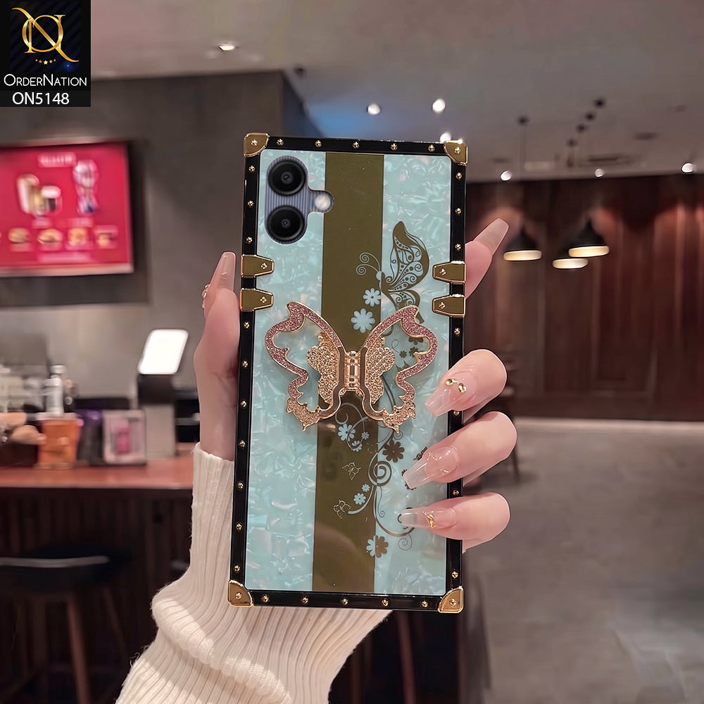 Samsung Galaxy A06 4G - Aqua - Luxury Shiny Rhinestone Butterfly Electroplated Square Trunk Soft Case