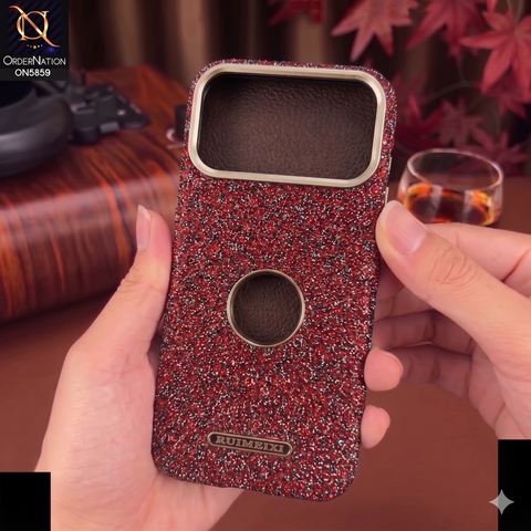 iPhone 17 Pro Max - Red - New Rimbmax Premium Rhinestone Sparkle Back Cover with Metallic Camera Protection