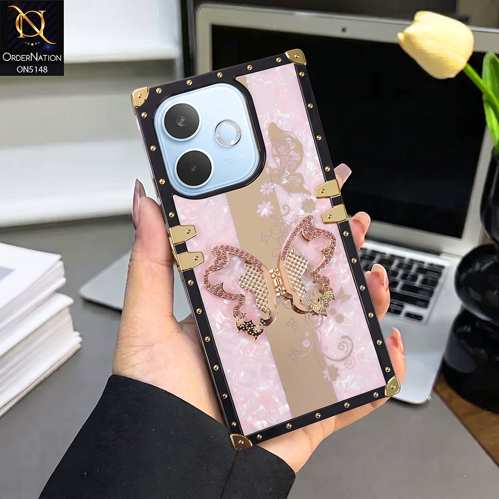 Oppo A5 Pro 4G Cover - Pink - Luxury Shiny Rhinestone Butterfly Electroplated Square Trunk Soft Case