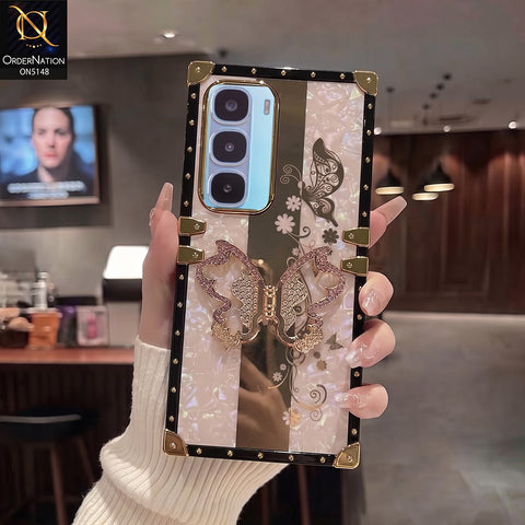 Infinix Hot 60 Pro Plus - Rose Gold - Luxury Shiny Rhinestone Butterfly Electroplated Square Trunk Soft Case