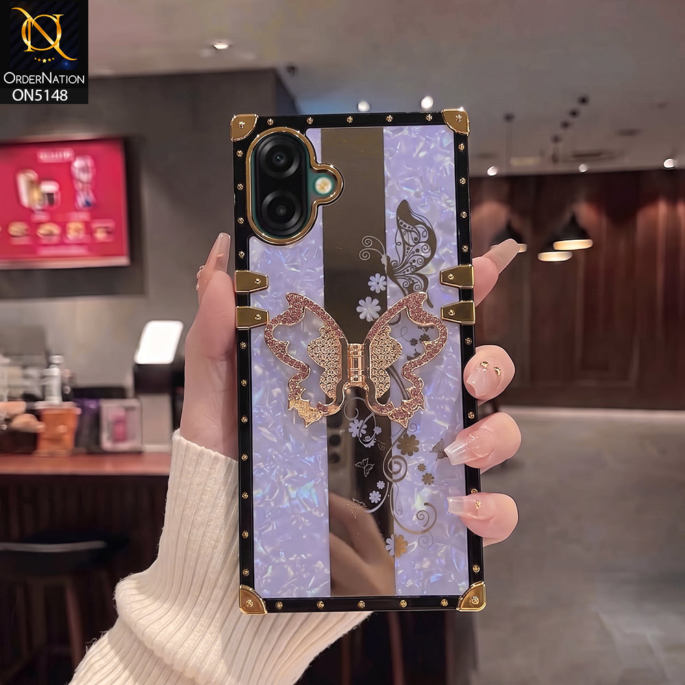 Samsung Galaxy A07 4G - Purple - Luxury Shiny Rhinestone Butterfly Electroplated Square Trunk Soft Case