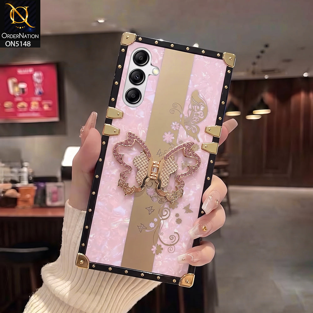 Samsung Galaxy A14 Cover - Pink - Luxury Shiny Rhinestone Butterfly Electroplated Square Trunk Soft Case