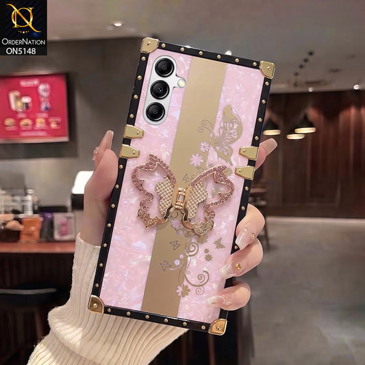 Samsung Galaxy A14 Cover - Pink - Luxury Shiny Rhinestone Butterfly Electroplated Square Trunk Soft Case
