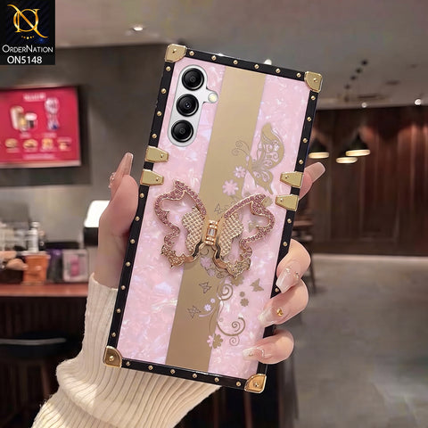Samsung Galaxy A14 5G Cover - Pink - Luxury Shiny Rhinestone Butterfly Electroplated Square Trunk Soft Case