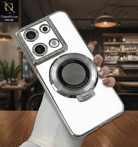 Xiaomi Redmi Note 13 Cover - Silver - Luxury Diamond Rhinestones Color Electroplating Borders Magsafe Magnetic Stand Holder Soft Clear Case With Camera Protection