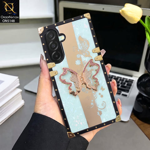 Samsung Galaxy A18 Cover - Aqua - Luxury Shiny Rhinestone Butterfly Electroplated Square Trunk Soft Case