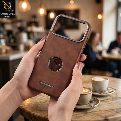 iPhone 17 Pro Max - Brown - New Rimbmax Luxury Shockproof Leather Case with Camera Protection