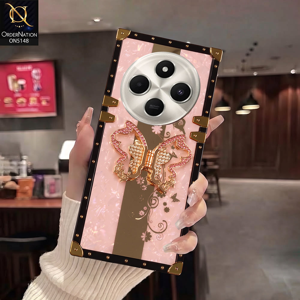 Xiaomi Redmi A4 Cover - Pink - Luxury Shiny Rhinestone Butterfly Electroplated Square Trunk Soft Case