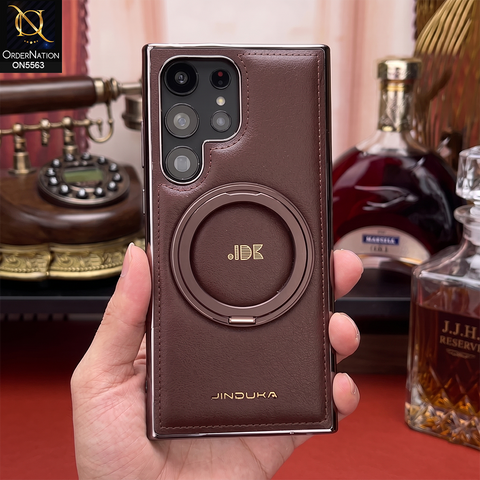 Samsung Galaxy S26 Ultra - Coffee Brown - New Jinduka Premium Leather Case With Metal Kick Stand And Mage Safe