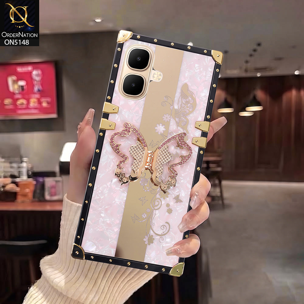 Infinix Smart 10 Cover - Pink - Luxury Shiny Rhinestone Butterfly Electroplated Square Trunk Soft Case